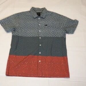RVCA Relaxed Fit Mens Button Down Shirt Size Medium Geometric Print Short Sleeve